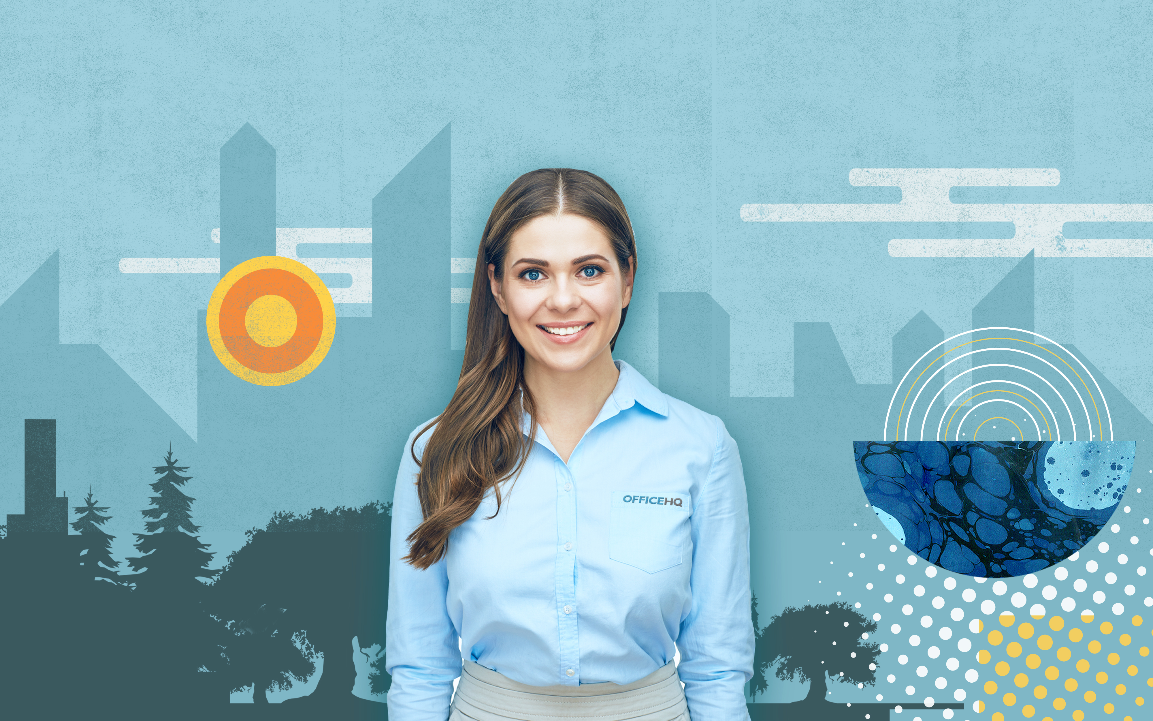 women smiling with a blue background